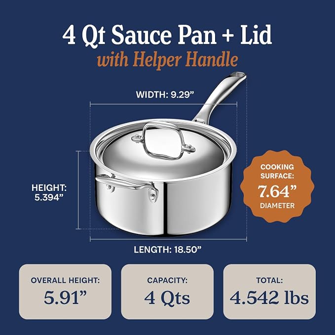LEGEND COOKWARE 5-Ply Stainless Steel 4-Quart Sauce Pan - Image 6