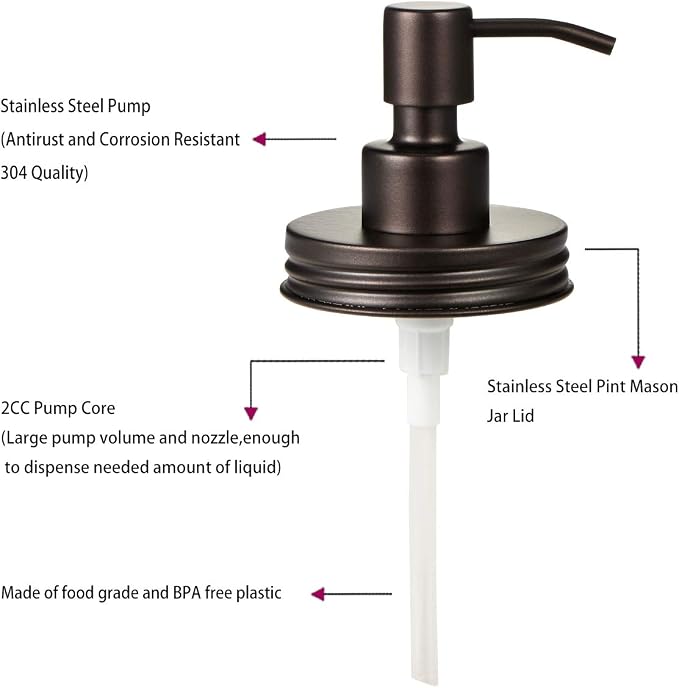 Amolliar Mason Jar Liquid Soap Dispenser Lid, Rust Proof Stainless Steel - Image 4