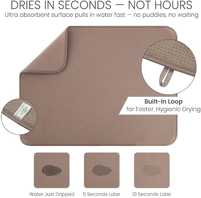 Bellemain XL Dish Mat 24" x 17" Microfiber Dish Drying Mat, Super absorbent - Image 5