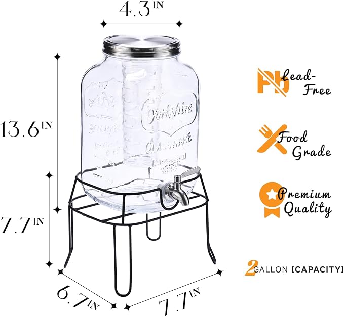 2 Gallon Glass Drink Dispenser, Beverage Dispenser - Image 4