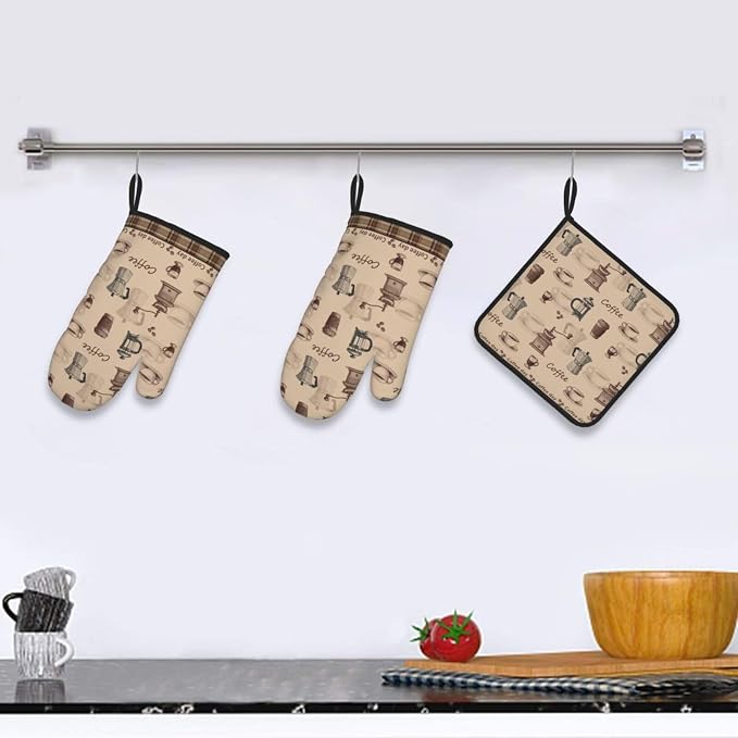 Vintage Coffee Themed Oven Mitts Heat Resistant, Vintage Pot Holder and Oven - Image 6