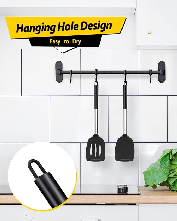 Pack of 2 Silicone Solid Turner, Non Stick Slotted Kitchen Spatulas, High Heat - Image 6