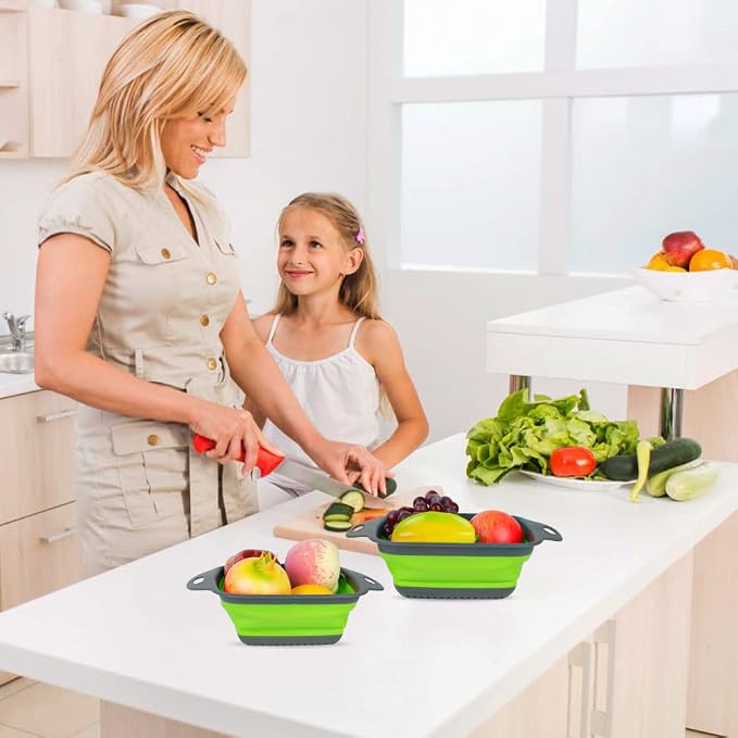 AUAUY 2 PCS Collapsible Colander Set, Square Silicone Folding Colander - Image 7