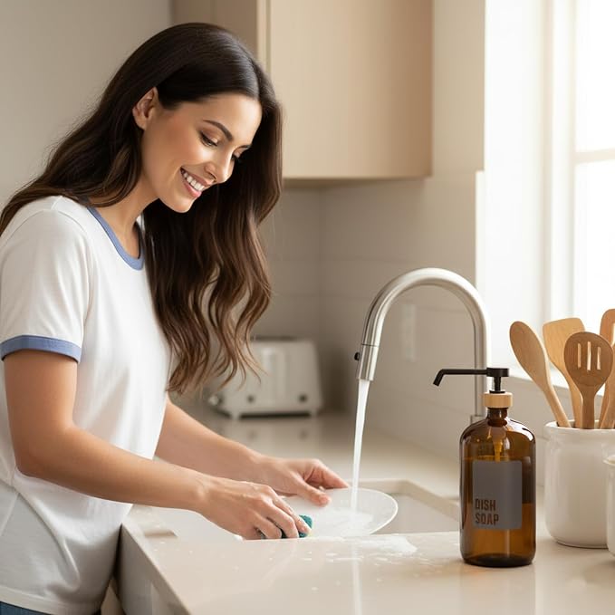 SAVVY & SORTED Amber Glass Dish Soap Dispenser - Image 7