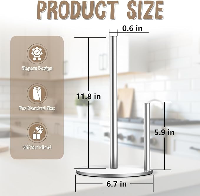 Paper Towel Holder Countertop, Premium Stainless Steel Silver Paper Towel Holder - Image 4