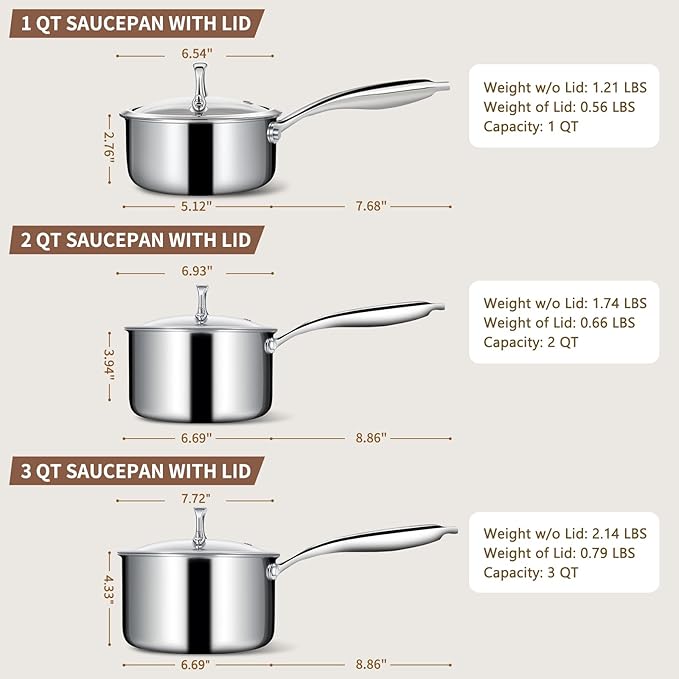 EWFEN 3 Ply Stainless Steel Sauce Pan Set - Image 2