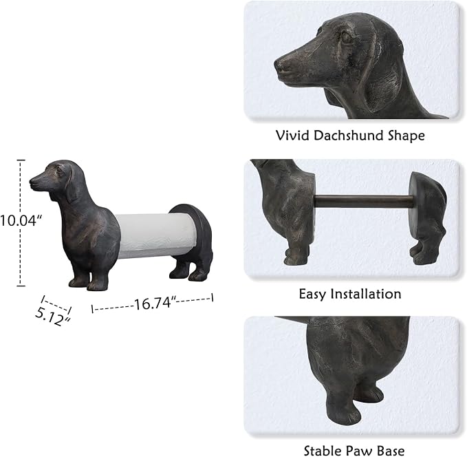 Vintage Dachshund Dog Paper Towel Holder Black Wiener Dog Tissue Towel Display - Image 4