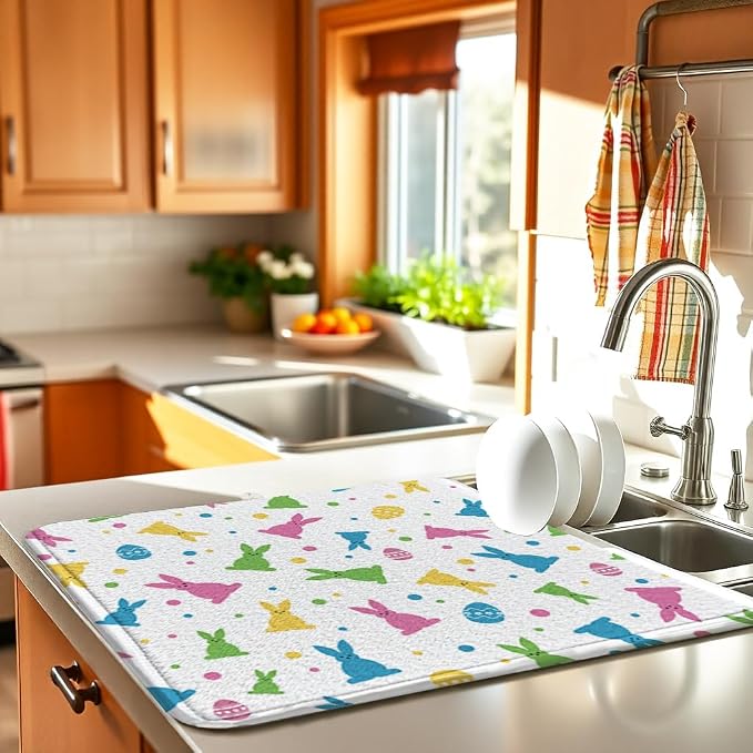 Easter Dish Drying Mat for Kitchen Counter 18" X 24" Microfiber Absorbent - Image 2