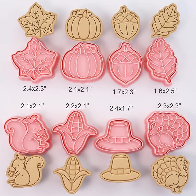 8-Pcs Thanksgiving Cookie Cutters Set 3D Pumpkin, Maple leaf, Squirrel Cookie - Image 5