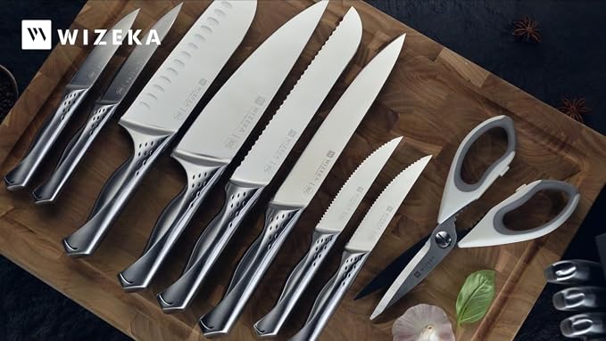WIZEKA Kitchen Knife Set with Block: Razor Sharp 15 Pcs Professional Chef Knife - Image 9