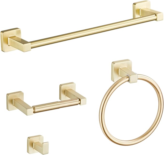 Brusehd Light Gold Bathroom Hardware Set 4 Pieces, Towel Bar Set Stainless by bluebyrne