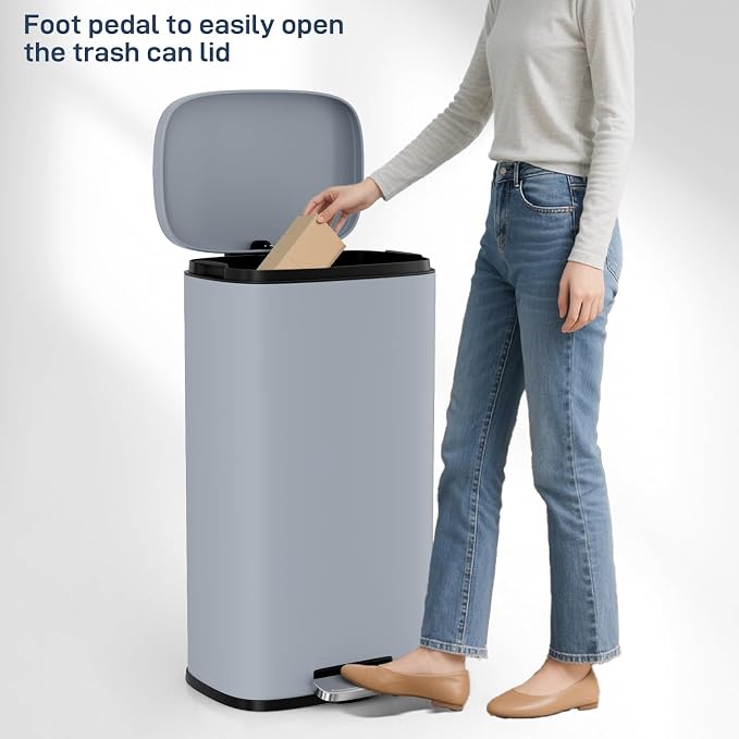 Arlopu 8/13.2 Gallon Step Trash Can, Stainless Steel Garbage Bin, Soft-Close - Image 6
