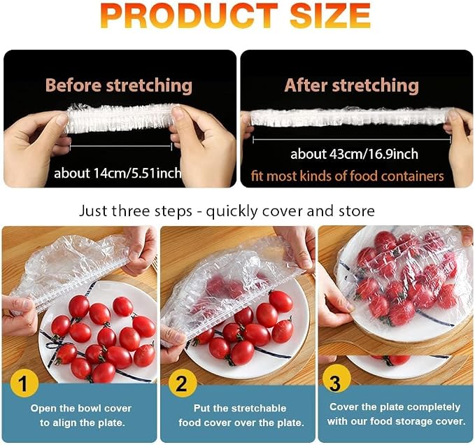 300PCS Plastic Elastic Bowl Covers Reusable, Food Storage Covers - Image 3