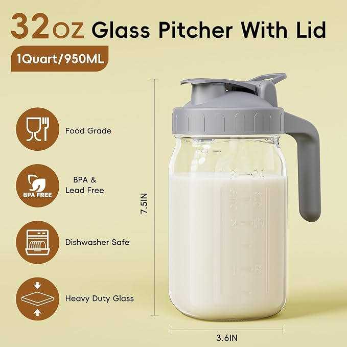 JunVpic Breast Milk Pitcher - 32 oz Glass Mason Jar - Image 2