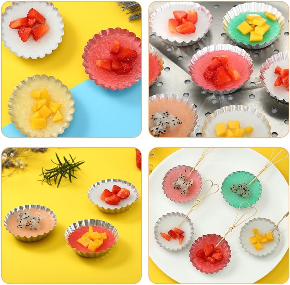 100pcs Disposable Foil Tart Trays Aluminum for Puddings Jelly