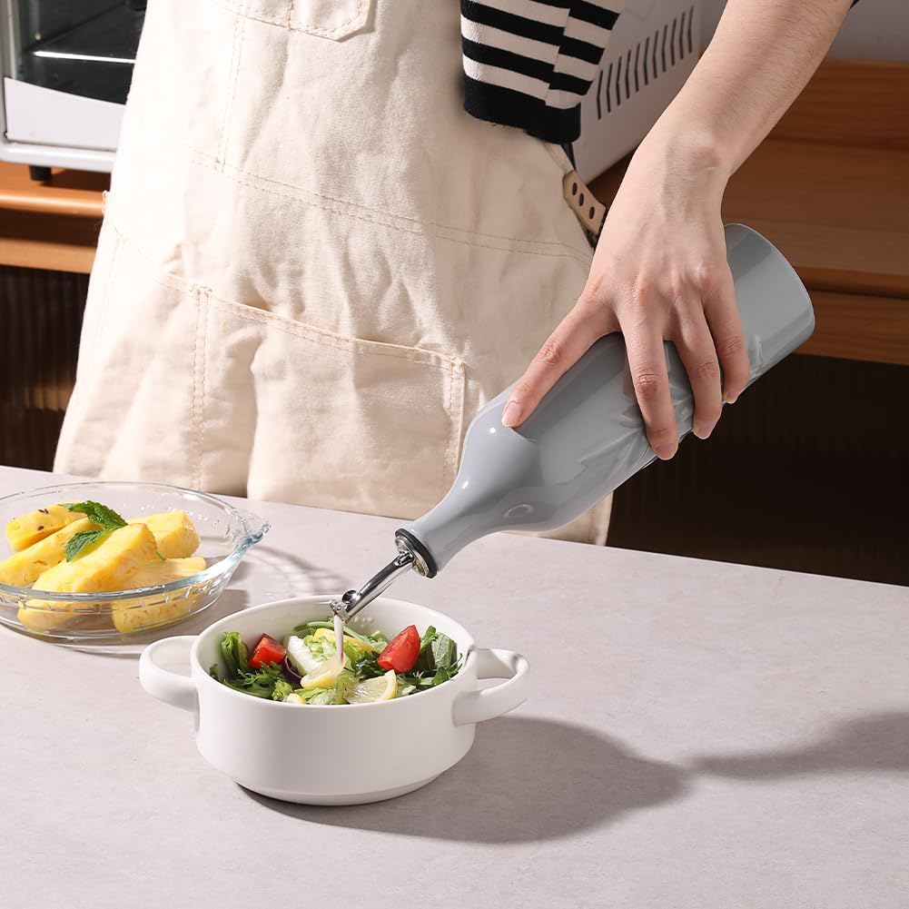 Sweejar Large Ceramic Olive Oil Dispenser Bottle, 24 Oz Relief Opaque