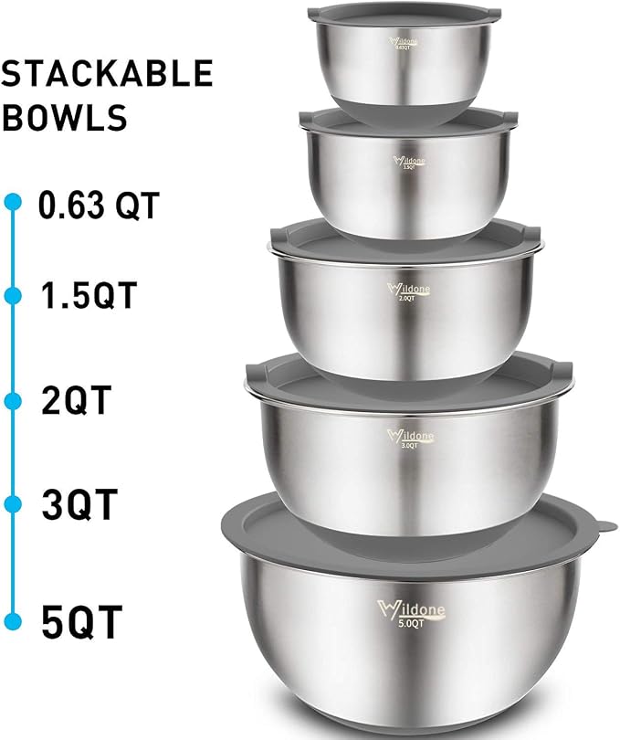 Wildone Mixing Bowls with Airtight Lids Set, with Grater Attachments & Non-Slip - Image 7