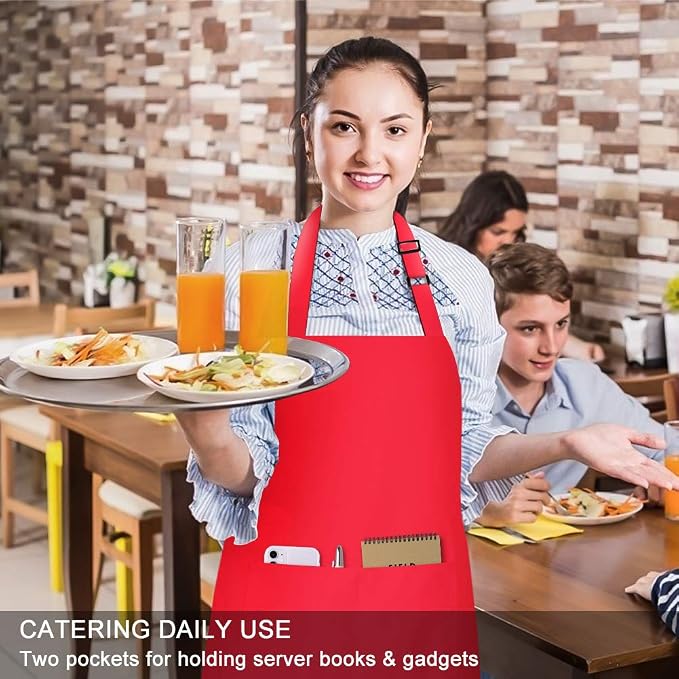 Jubatus 4 Pack Bib Aprons with 2 Pockets Cooking Chef Kitchen Apron - Image 5