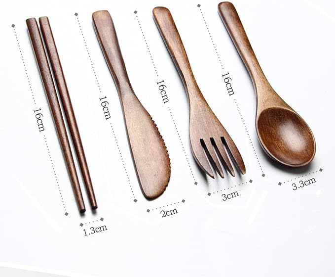 Portable Wooden Cutlery Set for Travel and Camping - Image 2
