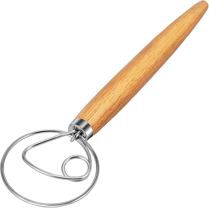 TEEVEA Danish Dough Whisk for Bread Sourdough, Wooden Handle & Stainless Steel by TEEVEA