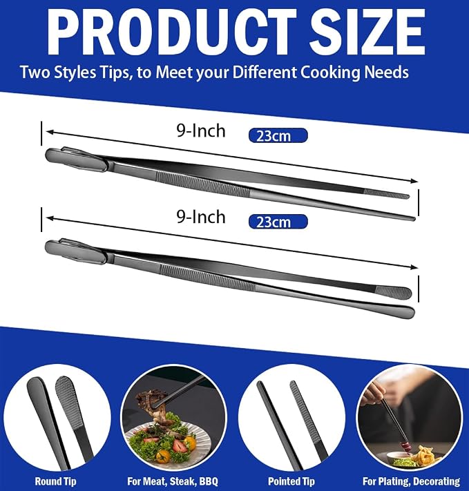 JETKONG 2 Pcs 9-Inch Food Tweezer Tongs, Stainless Steel Kitchen Tweezer - Image 3