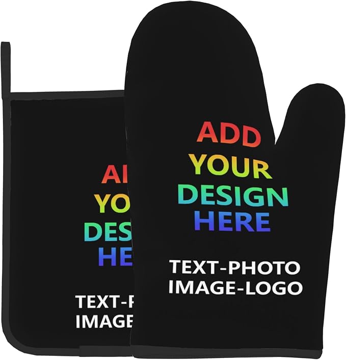 Custom Oven Mitts and Pot Holders Sets Personalized Customized Logo Text Image by DZGlobal