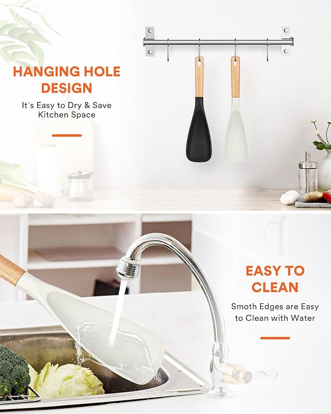 Cooking Spoon for Nonstick Cookwares, Wood Handle Spoon for Mixing, and Scrape - Image 7