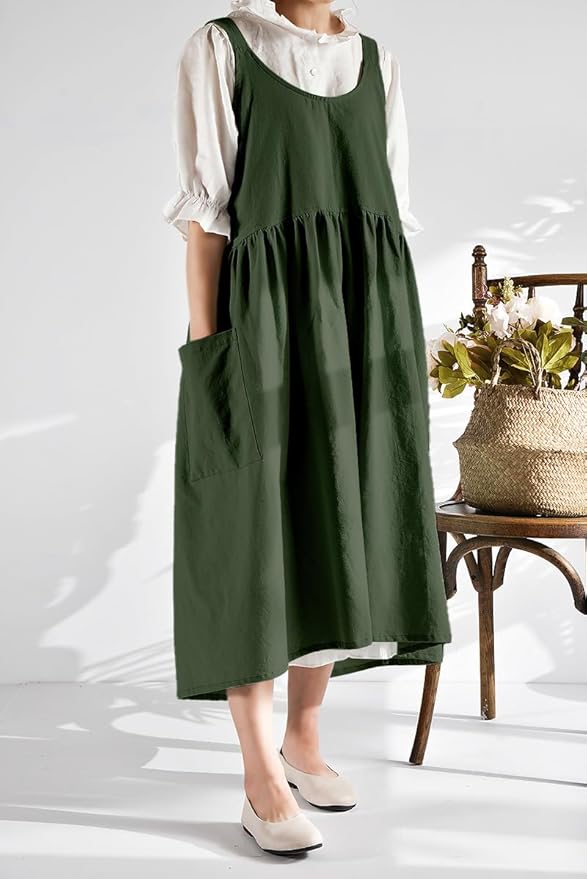 Uaussi Cotton Linen Apron Cross Back Work Apron - Image 6