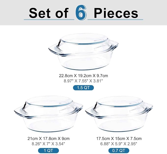 Set of 6 Pieces Round Tempered Glass Casserole Dish - Image 2