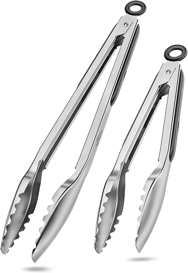 Cooking Tongs with Teeth, Premium Stainless Steel Kitchen Tongs Set of 2-9" and by Bnlcd