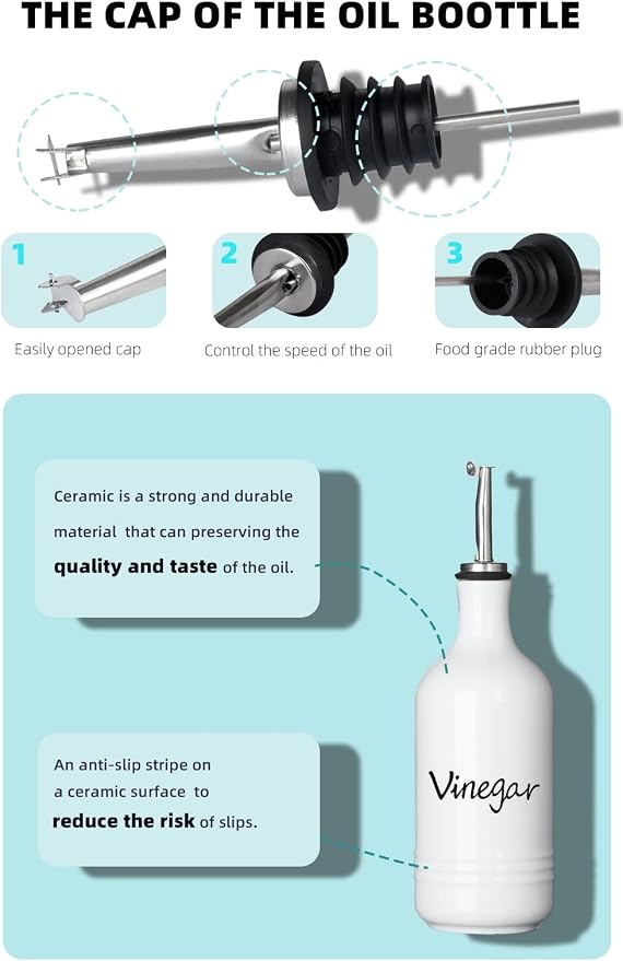 Farmhouse Ceramic Oil and Vinegar Dispenser Bottle Set, 15 oz - Image 3