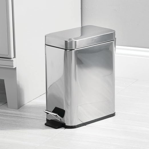 mDesign Small Modern 1.3 Gallon Rectangle Metal Lidded Step Trash Can, Compact - Image 3