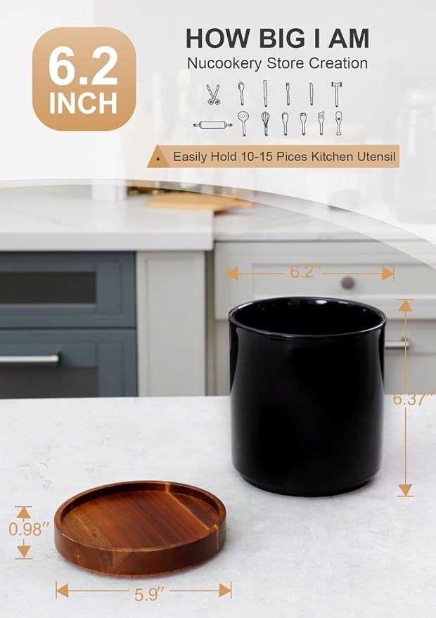 Nucookery 360°Rotating Utensil Holder, 7.2" Large Utensil Crock, Farmhouse - Image 2
