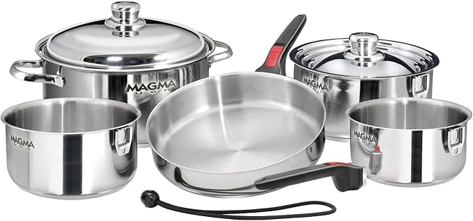 Magma 10 Piece Gourmet Nesting Stainless Steel Cookware Set, Induction - Image 2