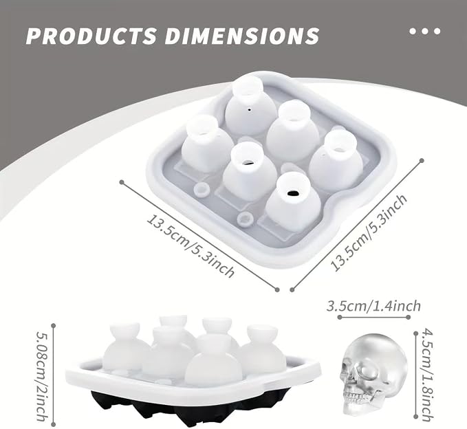 Skull Ice Cube Mold, 6-Cavity Silicone Ice Tray - Image 3