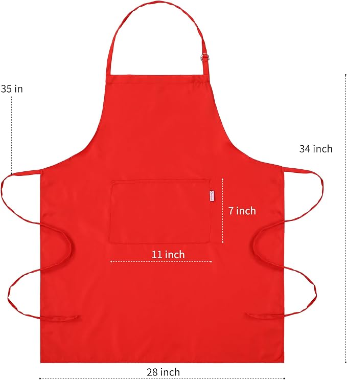 Red Apron for Women with Pockets | Lightweight and Adjustable Mens Kitchen Apron - Image 5