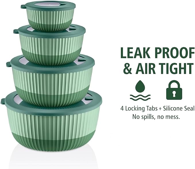 Mixing Bowls with Lids, 8-Piece Airtight Leak-Proof Nesting BPA-Free Bowl Set - Image 5