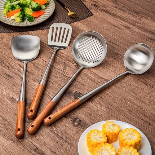 FJNATINH 17inch Wok Spatula and Ladle, Skimmer Spoon, Slotted Turner