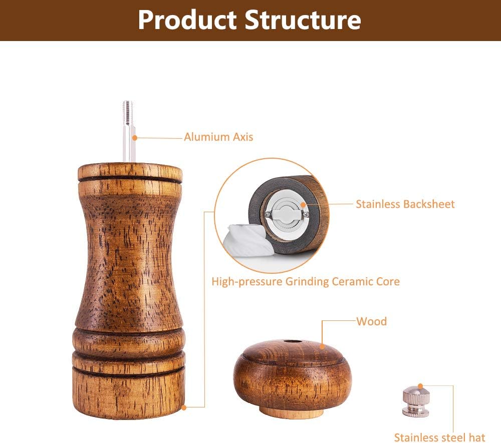 Salt and Pepper Grinders Set,Ouktor Manual Wooden Salt and Pepper