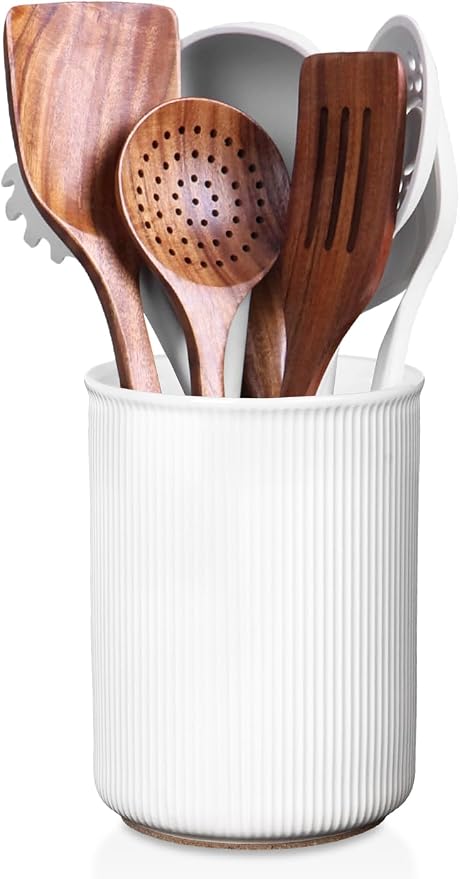 LoeJan 6.7" Utensil Holder, Ceramic Kitchen Utensil Holder by LoeJan