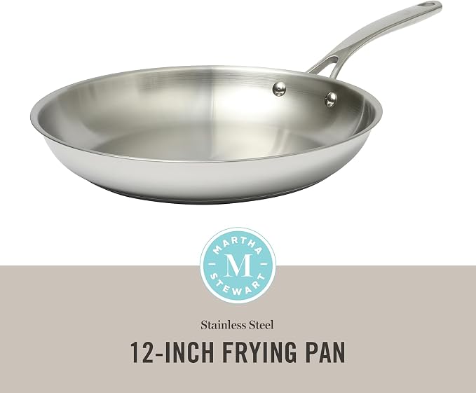 Martha Stewart Castelle Large 12" Stainless Steel Frying Pan Non Toxic Fry Pan - Image 2