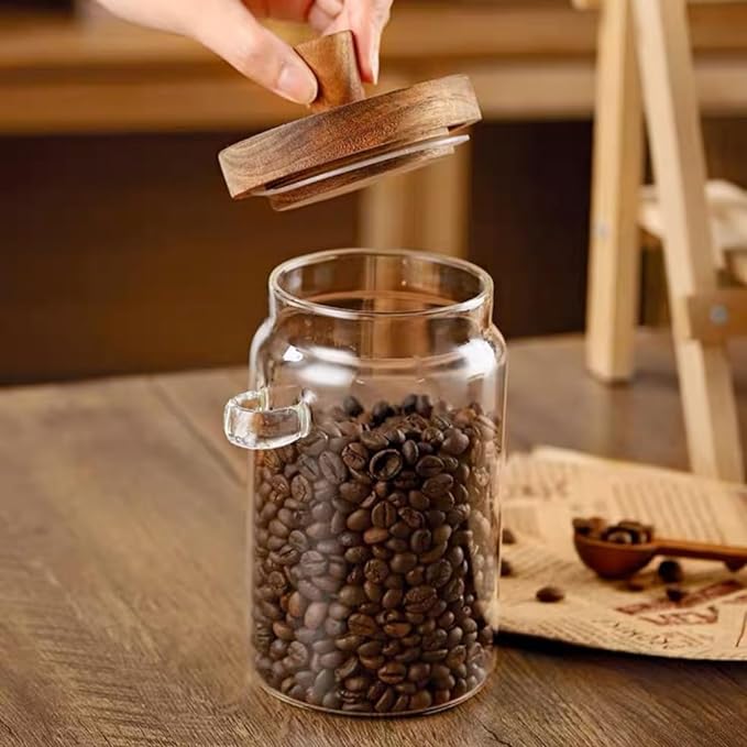 ANSQU Glass Jar with Wooden Lid & Spoon, 27oz Food Storage Containers Coffee - Image 3