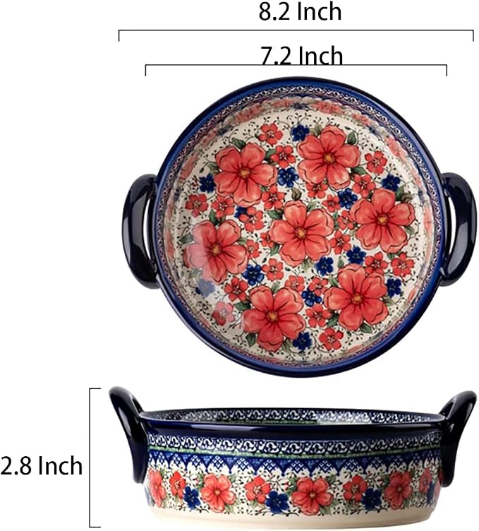Vintage Style Cherry Blossom Flowers Pottery Bakeware Ceramic Casserole Dish - Image 2
