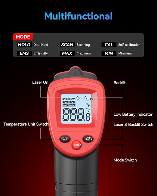 Wintact Infrared Thermometer Temperature Gun -58℉ to 1094℉, Digital IR Heat - Image 6