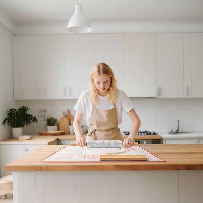 Marble Rolling Pin with Non-Stick Silicone Mat & Wood Base, 16.9-Inch Heavy - Image 4