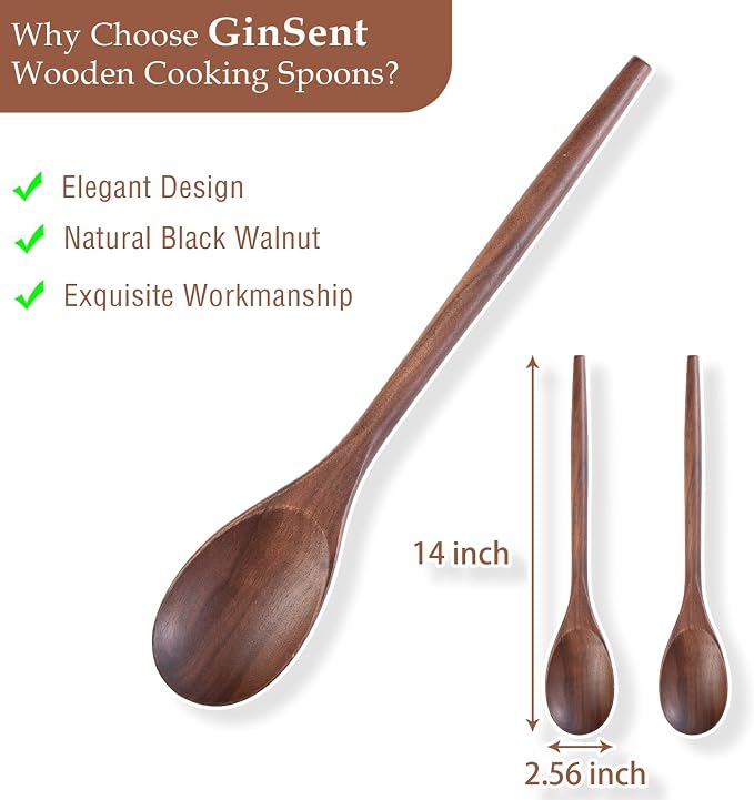 2PSC Wooden Cooking Spoons, 14 Inch Wooden Spoon - Image 2