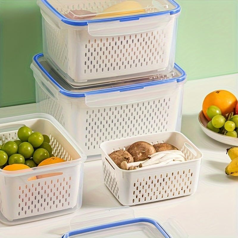 3-Pack Fruit Storage Containers with Strainer and Drain Lid