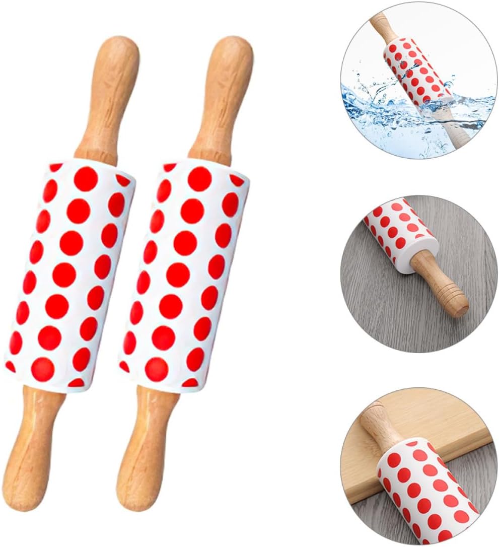 2pcs Silicone Wooden Handle Rolling Pin for Dough Baking
