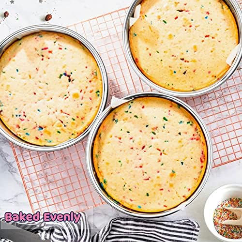E-far 8 Inch Cake Pan Set of 3, Stainless Steel Round Layer Cake