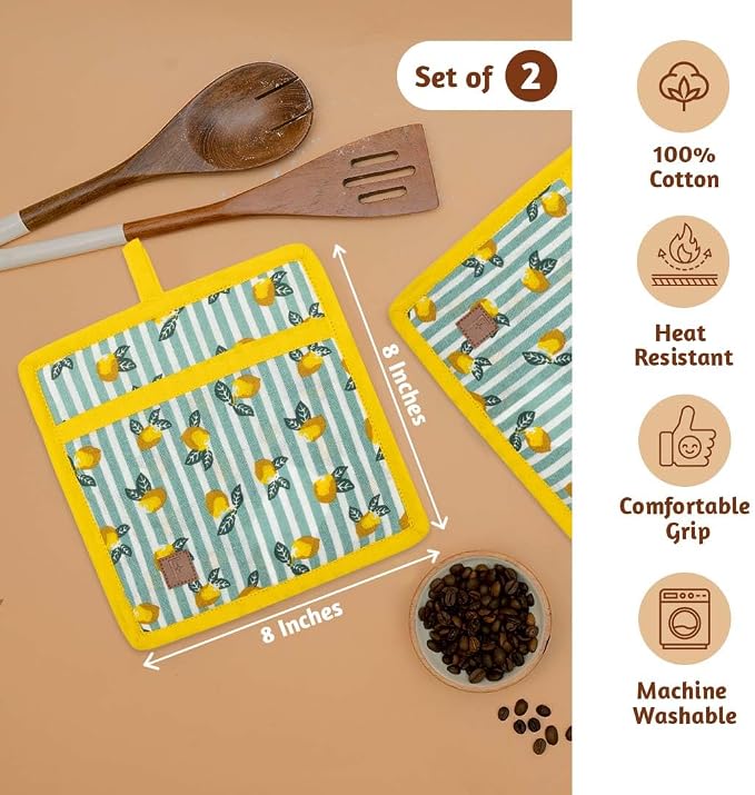 Folkulture Pot Holders for Kitchen | Pack of 2 Ribbed Soft Silicone Hot Pads - Image 3